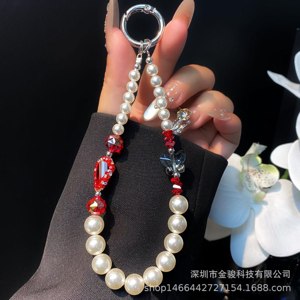 Heavy Craft Inlaid Zirconia Phone Chain Beaded High-end Crystal Bead Hand Chain New Keychain Pendant Wholesale