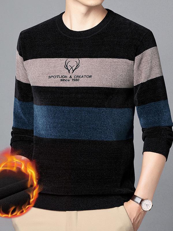 Men's Winter Chenille Velvet Thickened Knit Sweater Hoodie - Round Neck Casual Base Layer.