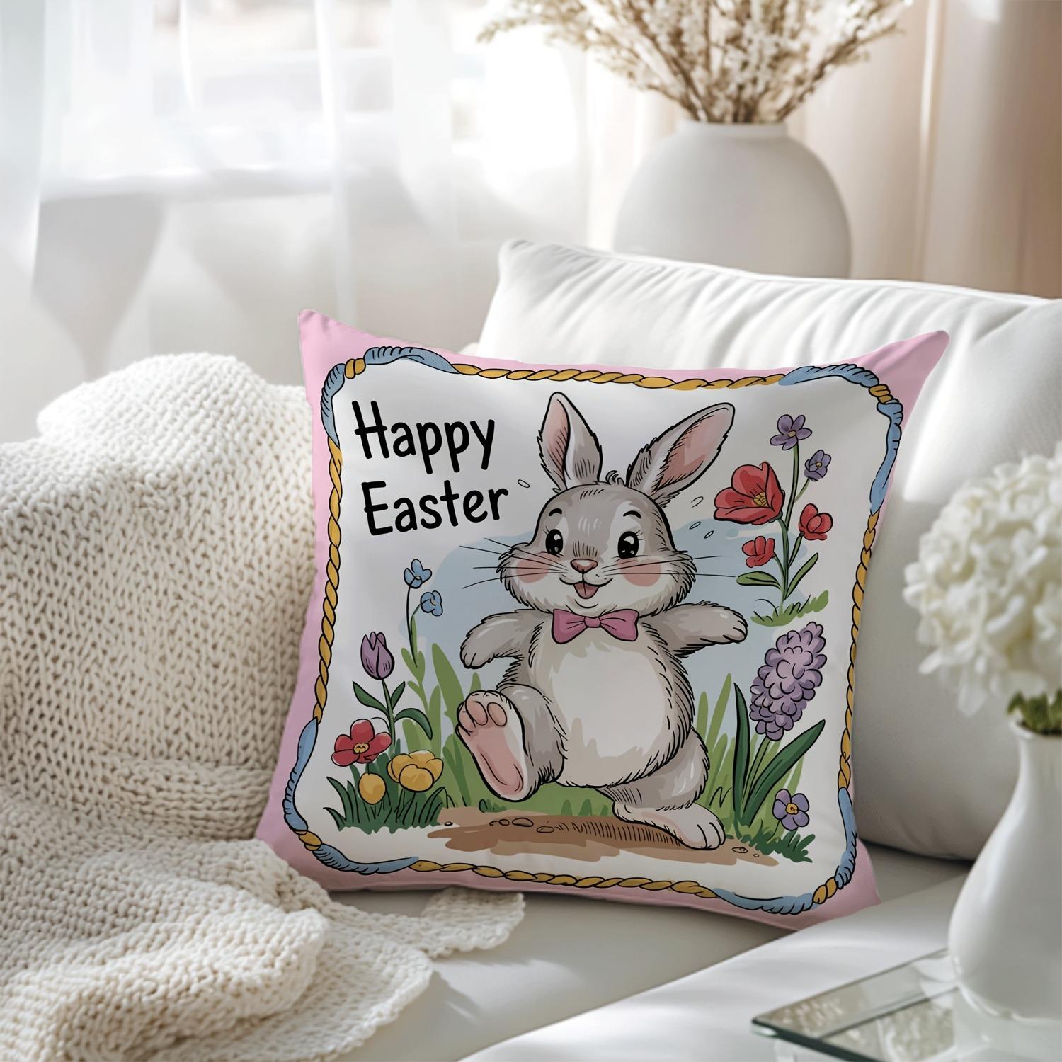 

1 Piece Vintage Watercolor Easter Bunny Pillow Cover - Happy Easter Design 40x40cm/16x16inch
