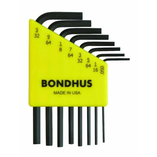 Made In USA, BONDHUS Hex L-Wrench Short Set, Black Oxide Finish, 8-Piece Set (0.050, 1/16, 5/64, 3/32, 7/64, 1/8, 9/64, 5/32 Inches) HLX8S No. 12232