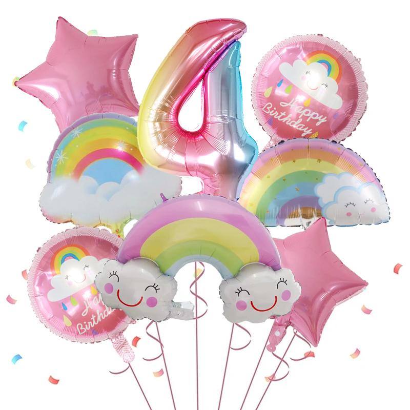 8 Stück Regenbogen Lächeln Wolke Ballon 30 Zoll Farbverlauf Zahlen Folienballons 1-9 Jahre Kinder Geburtstagsparty Dekorationen Baby Jubiläum