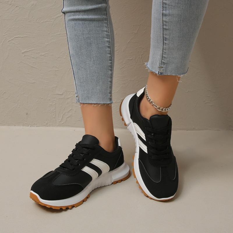 Women's Spring Round-Toe Lace-Up Color-Blocked Casual Sports Shoes, European Style, Available In Large Sizes.