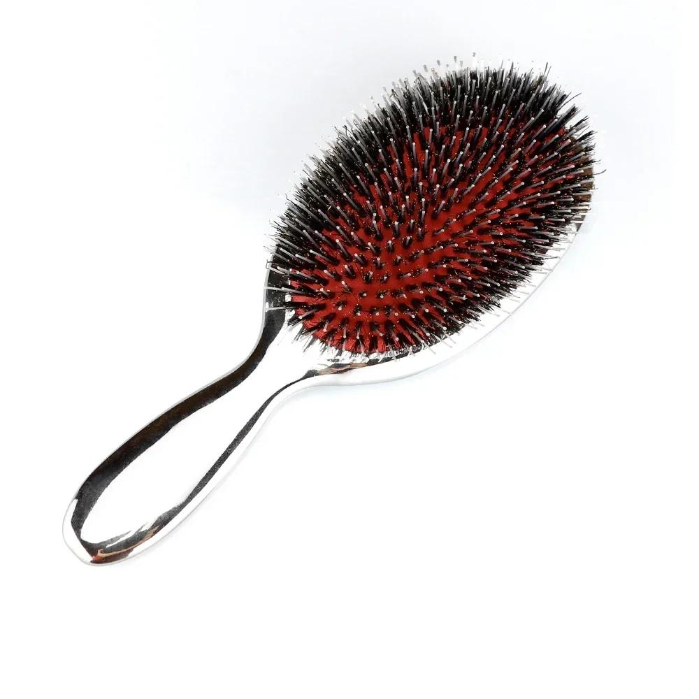 1pc Luxury Gold and Silver Color Boar Bristle Paddle Hair Brush Oval Hair Brush Anti Static Hair Comb Hairdressing Massage Comb