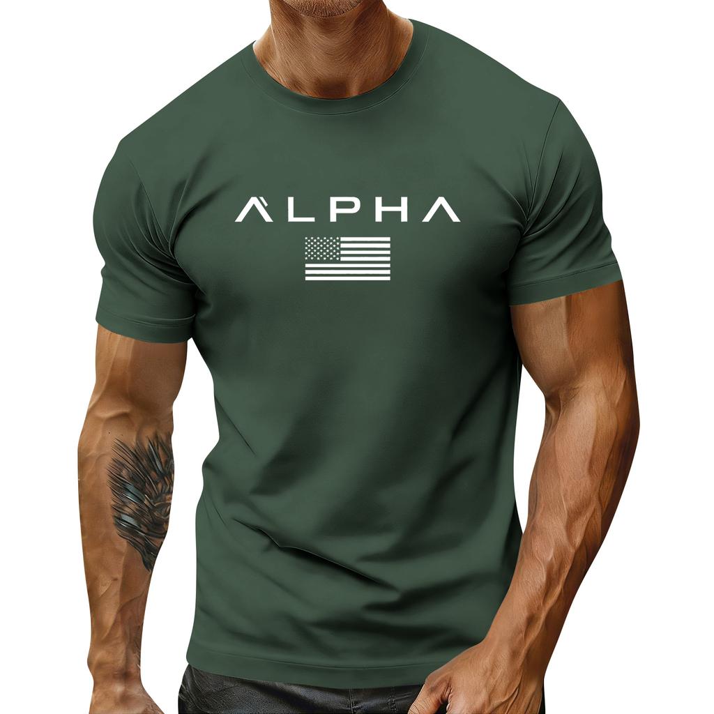 Men's Holiday Print Round Neck Short Sleeve Top Casual Sports Top