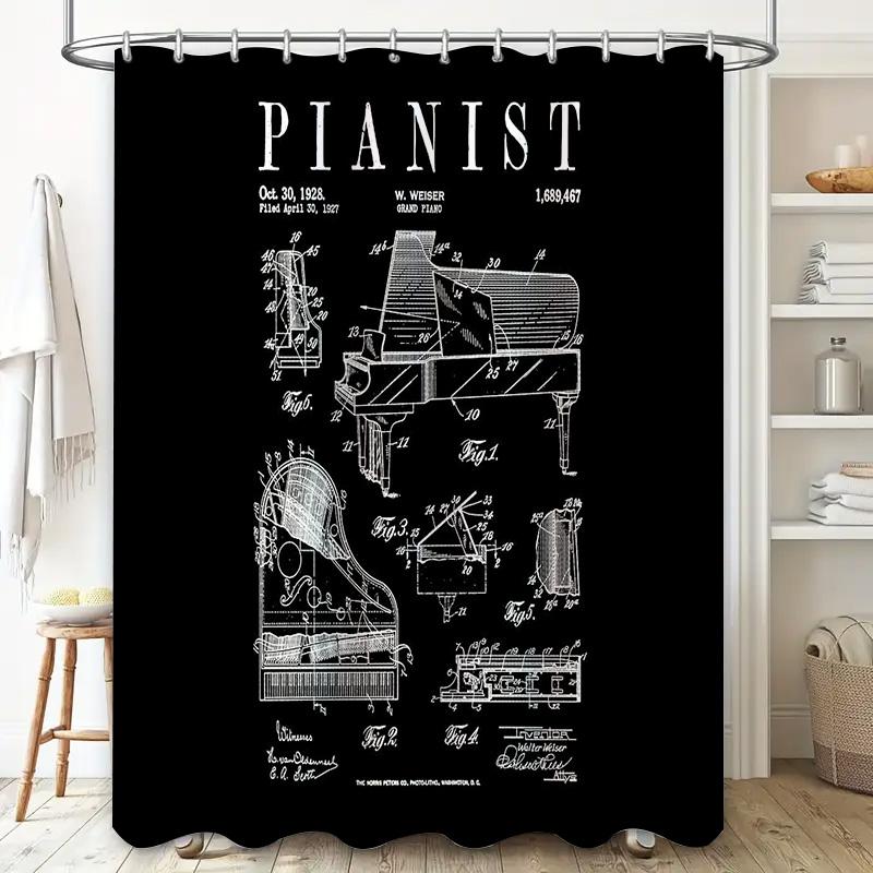 Vintage Piano Diagram Shower Curtain Rustic Music Room Decor Washable Bathroom Curtains Wall Art Home Decor Gift