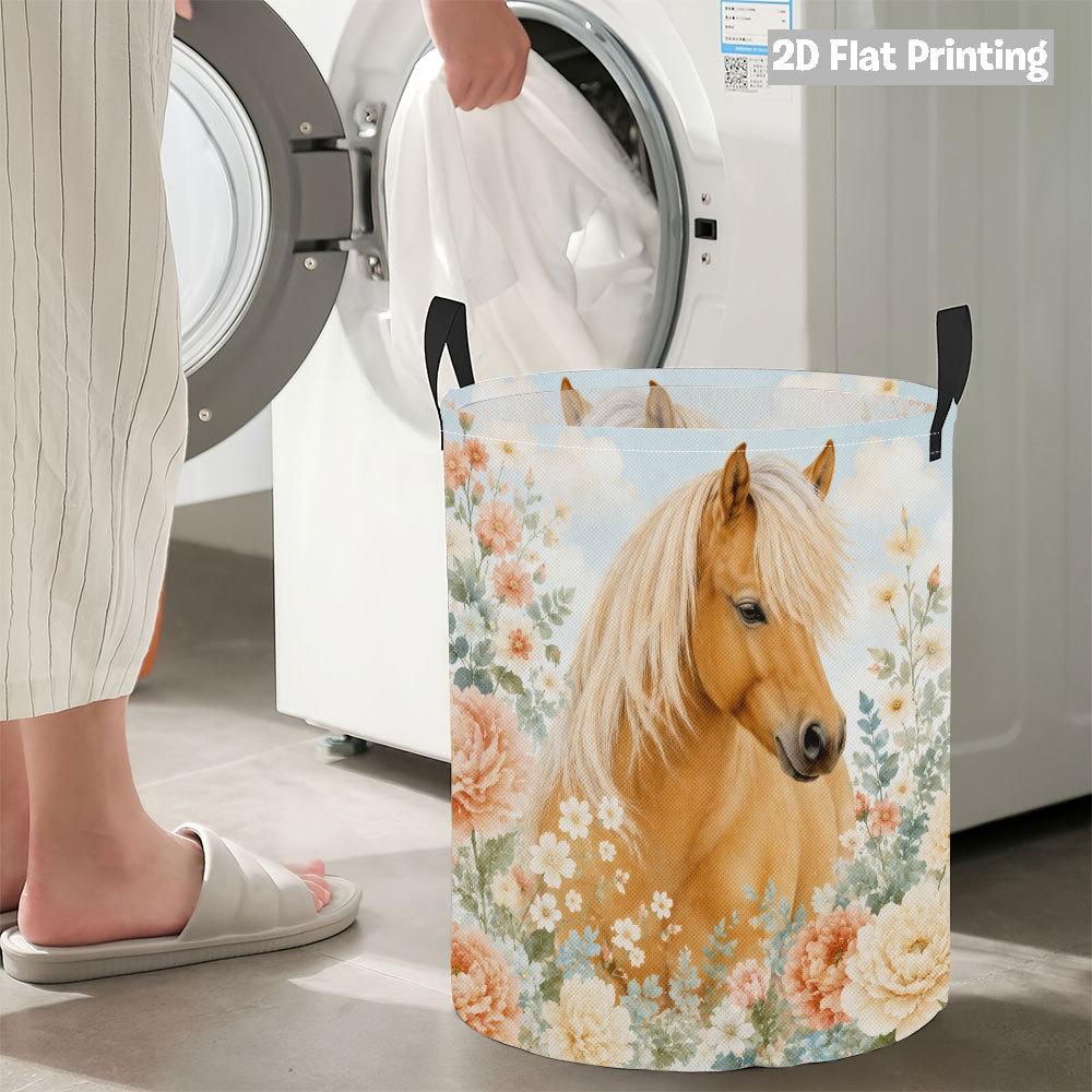 Collapsible Laundry Basket Large Round Waterproof Fabric Hamper Dirty Clothes Storage Bin Toy Organizer with Handles