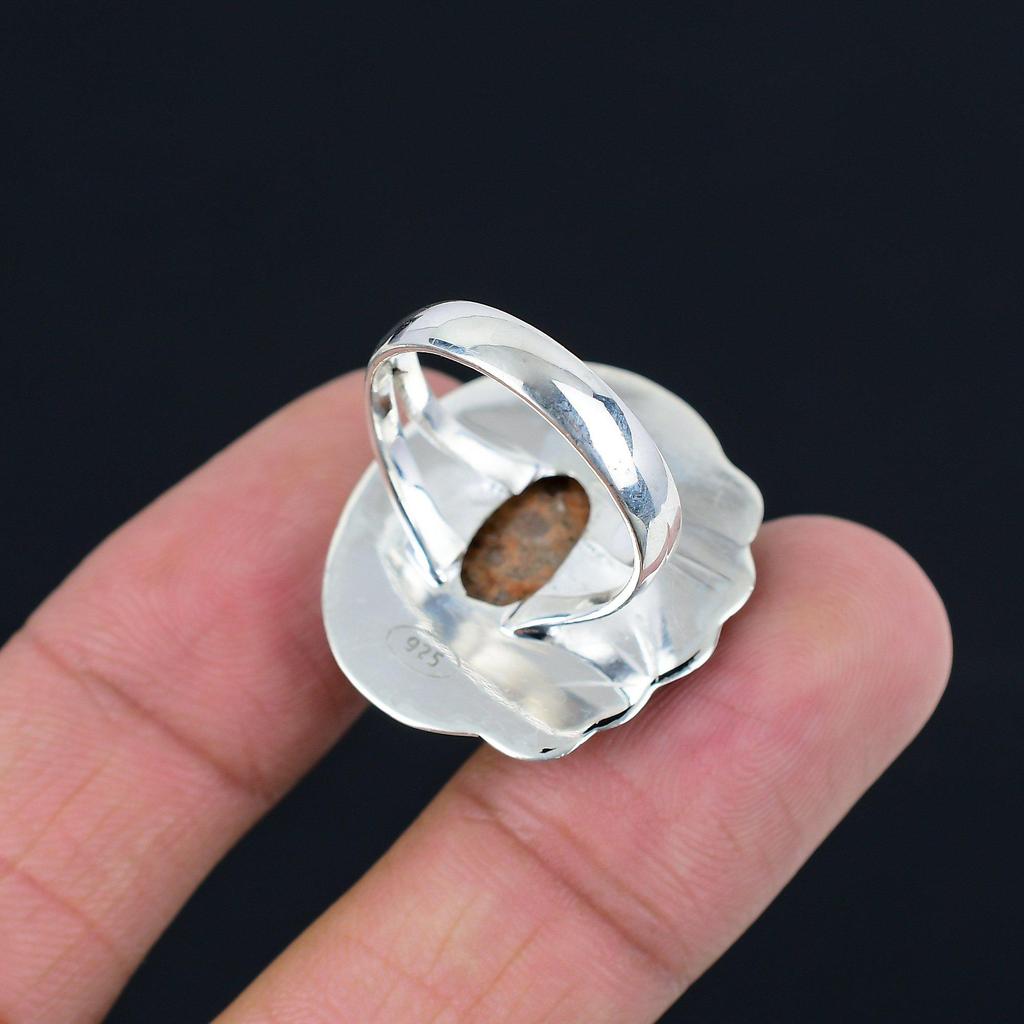 Oval Unakite Stone Elegant Wife Anniversary Ring Jewelry Size 9 Sterling Silver