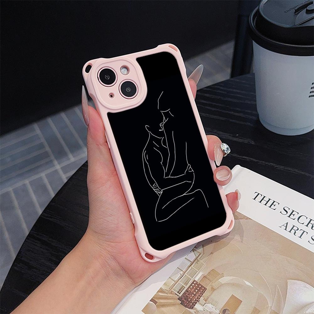 Ae79 Femme Framed Black Art Soft Phone Cases for iPhone 16 15 14 13 12 11 Pro Max 7 8 Plus XR XS with Wrist Strap Lanyard Corner Protection Back Cover