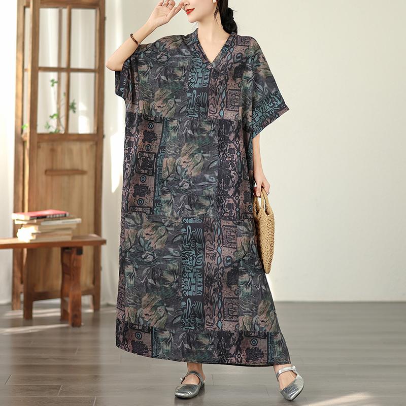 DIMANAF New 2026 Women Plus Size Spring Summer Beach Long Dress Loose Oversize Maxi Floral Print Vintage