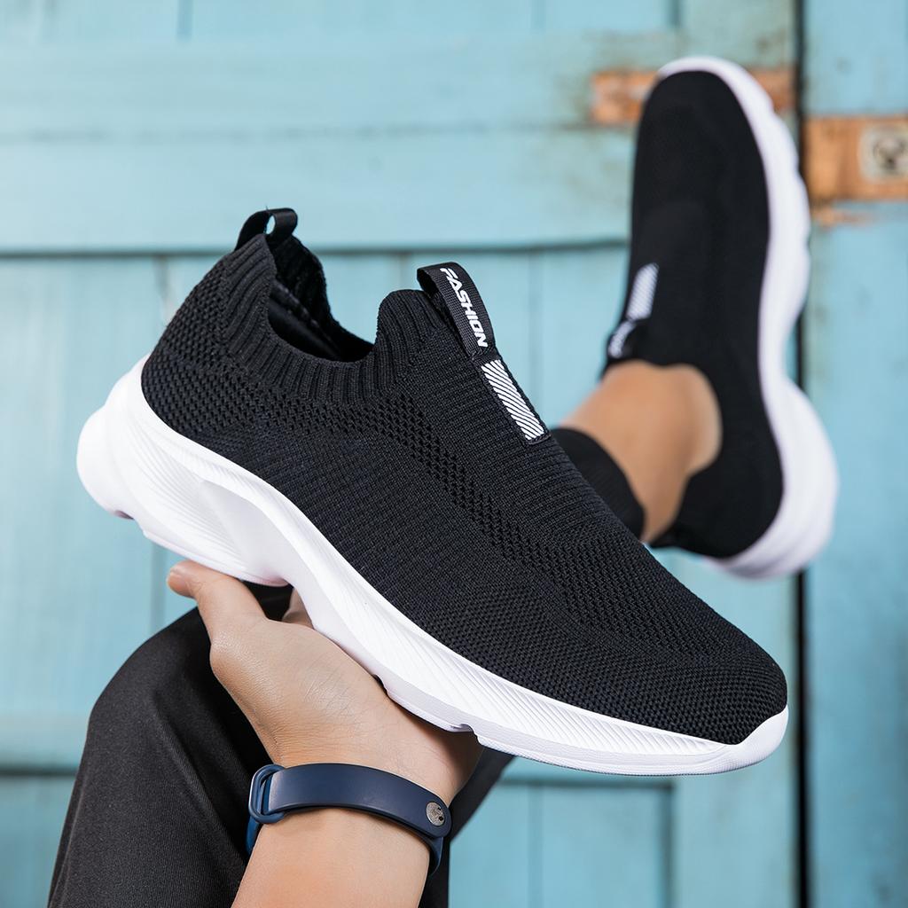 Athletic Shoes Men Shoes Loafer Shoes Mesh Breathable New Daily Wear Shoes Light Outside Walking Tenis Shoes Zapatillas Hombre Black Size 39-45
