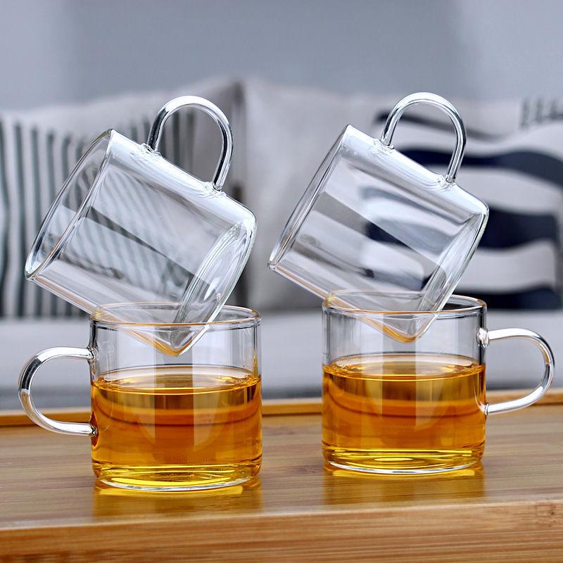Heat-Resistant Glass Tea Cup with Handle - Household Gongfu Style, Transparent and Thickened for Individual Use