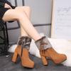 Women's Plus Size Lined Round Toe Boots with Heel and Side Zipper Warm Winter Casual Boots