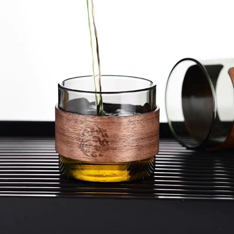 

High temperature resistant glass small teacup tea cup tea cup tea cup soot small cup anti-scalding walnut ring heat insulation teacup 150ml