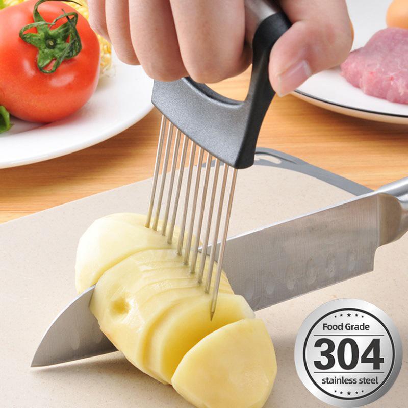 Stainless Steel Onion Needle Onion Fork Vegetables Fruit Slicer Meat Tenderer Tomato Cutter Knife Onion Chop Fruit Cutter Slicer