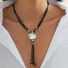 European & American Multi-layer Leather Wax Line Necklace Set with Alloy Hip-hop Clavicle Chain Gift for Men Women