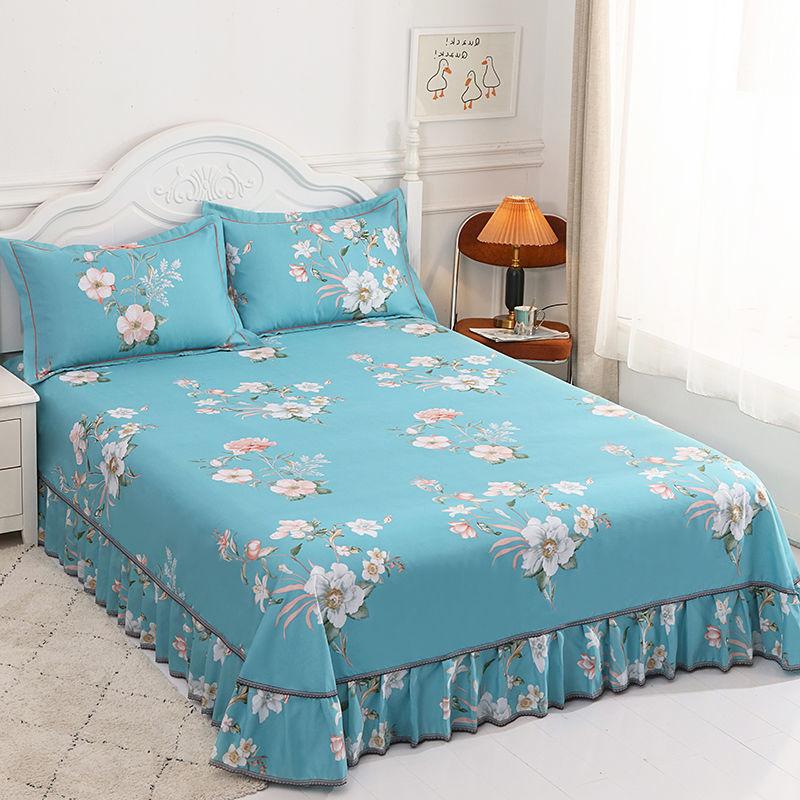 Комплект из 3 предметов, утолщенная юбка-кровать с принтом, мягкая шлифовальная пылезащитная юбка-кровать, покрывало размера King Queen с 2 наволочками