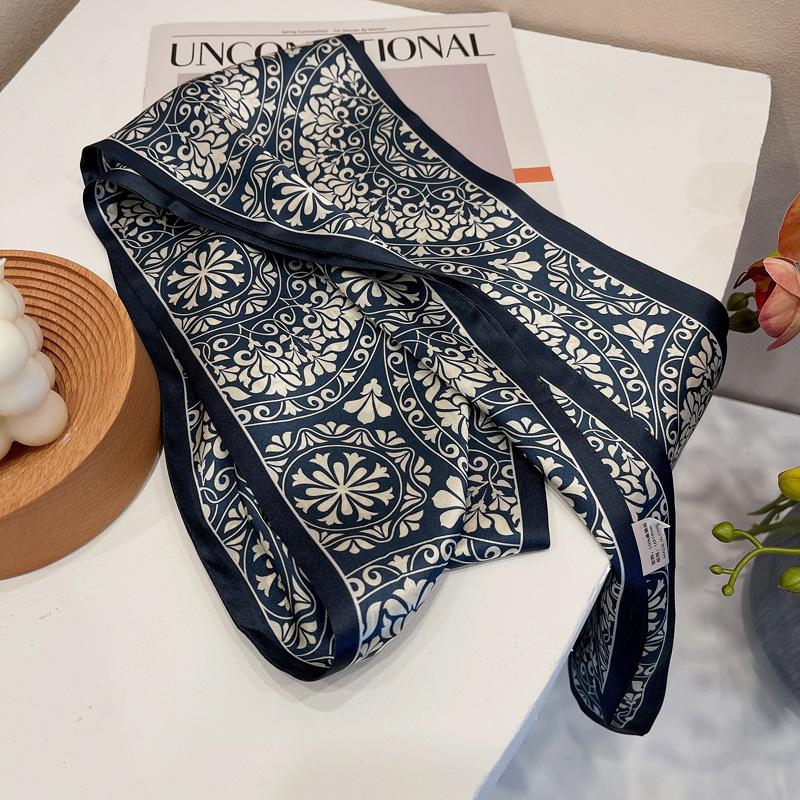 Blue Print In Memory! Intellectual Retro Mulberry Silk Silk Scarf Women'S Long Double-Layer Double-Sided Silk Scarf Streamer