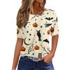 Women's Casual Short Sleeve Pullover Top Halloween Print Bat Pumpkin Ghost Spider Web Round Neck Shirt