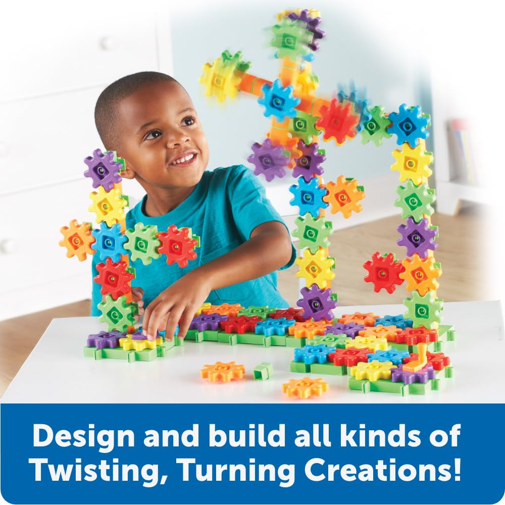 Learning Resources Toy Rotating Blocks, Colorful Gear Blocks, Super Set Gears, 150 Pieces, LER9164, Authentic