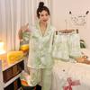 Simulation Silk Three-Piece Set Irregular Printing Lapel Short-Sleeved Loungewear Can Be Worn Outside Pajamas Women