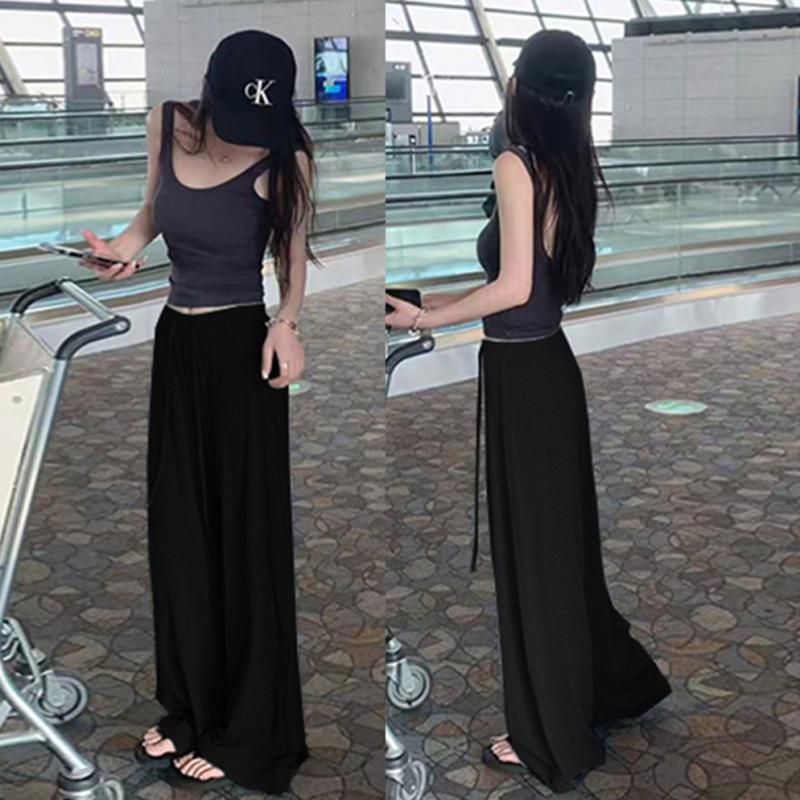 2025 Summer High-Waisted Wide-Leg Maternity Drawstring Pants, Mosquito Repellent Modal Loungewear, Thin Casual Floor-Length Pants