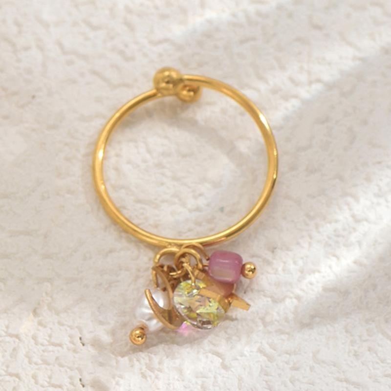 Geometric Wind Women's Ring Personalized Inlaid Rice Bead Design Star Moon Open Ring Versatile Index Finger Ring