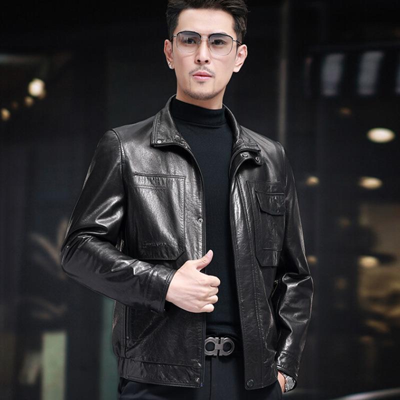 Genuine leather jacket men's autumn and winter first layer cowhide lapel middle-aged men's autumn men's leather jacket
