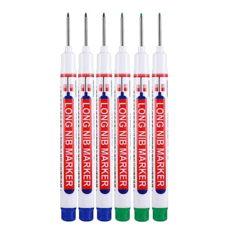 6Pcs/Set 20MM Long Nib Markers Deep Hole Head Four Color Waterproof Marker Pens For Woodworking Metal Marker Tools Art Supplies