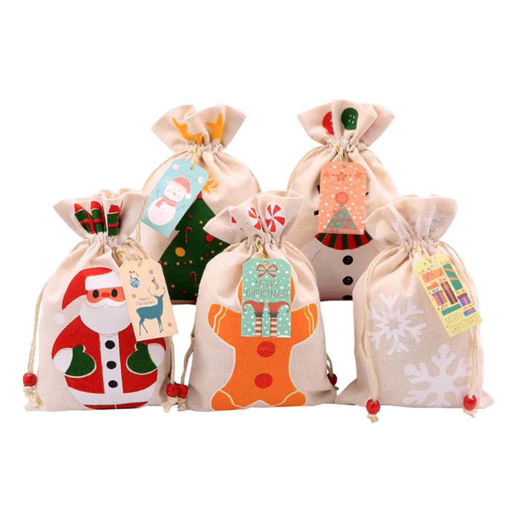 5Pcs Christmas Gift Bags Drawstring Pouches for Candies Small Presents Holiday Storage Decorative Candy Bag Fabric