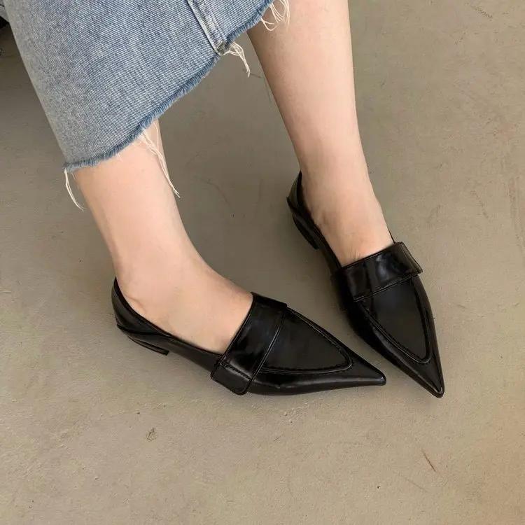 

Ladies Summer Footwear with Heel Office Shoes for Women 2025 Flat Flats Normal Leather Casual Pointed Toe Black Sandals 41 чёрный