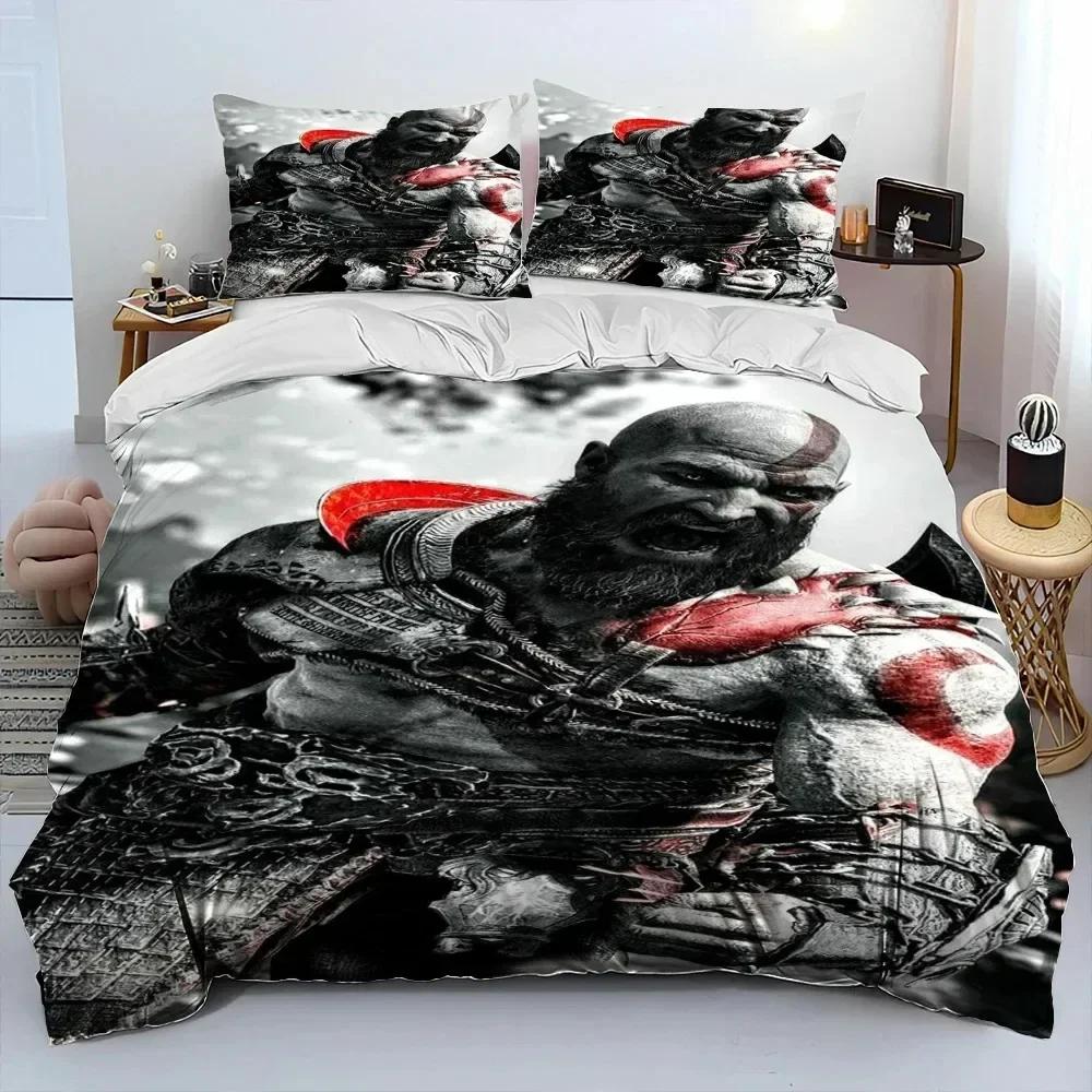 Luxury New 3D Print Game God Of War Kratos Bedding Set Duvet Cover Bed Set Quilt Cover Pillowcase Queen Size Adult Bedding Set