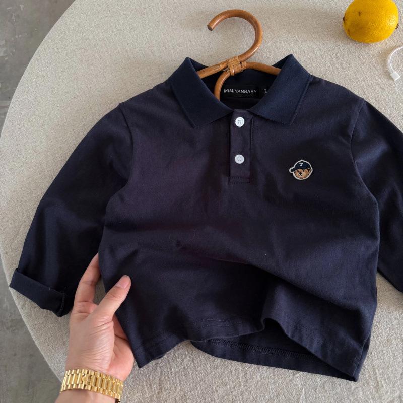 Kids' Striped Polo Shirt - Fall Trendy Bear Design for Boys & Girls