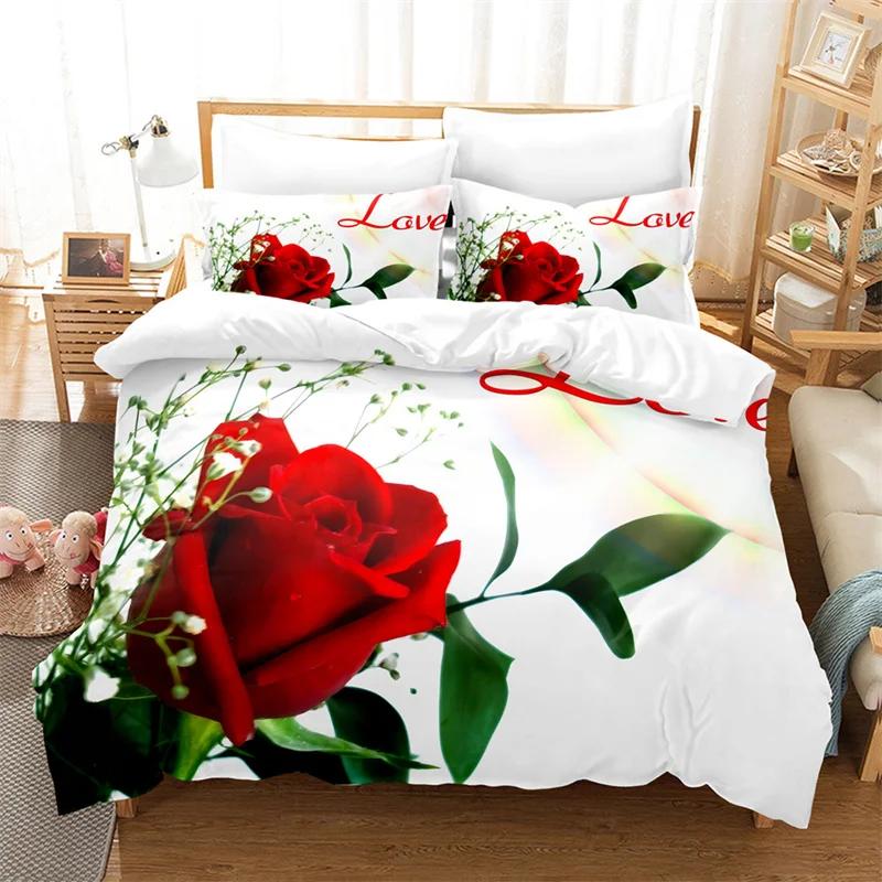 Red Flower Full Size Duvet Covers Rose Quilt Cover 200X230Cm Bedding Set 3Pcs 2Pcs 210X210Cm King Queen Single Double Bed