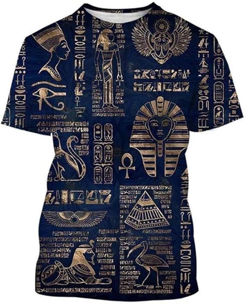Vintage Altes Ägypten 3D Gedrucktes T-Shirt Herren Damen Sommer Lässig Kurzarm T-Shirts Mode Straße Rundhals Tee Tops