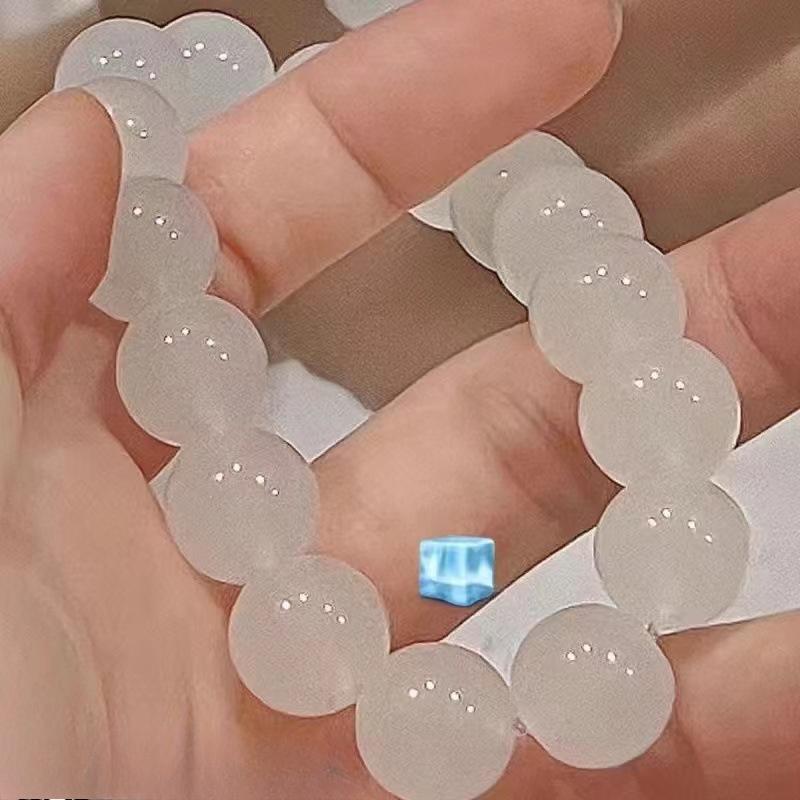 Ice Transparent White Jade Glass Bracelet with Fingers Wrapped In Soft Gradient Pink Bracelet