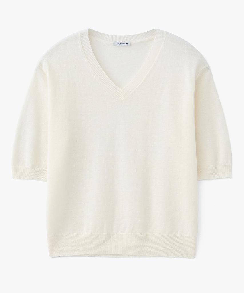Jeonggamseutyudio Linen Blend V-Neck Half Sleeve Knit_5 Color