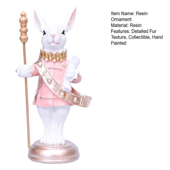 Resin Bunny Figurine Hand Painted Easter Bunny Statue Tabletop Standing Rabbit Ornament for Home Office Spring Decor
