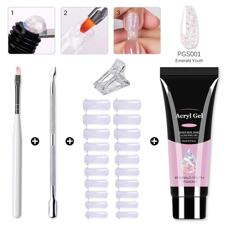 Poly-Nagel-Gel-Set, alles für die schnelle Verlängerung, Nagelmaniküre-Set, Gel-Nagelhautschieber, Fingerverlängerungsform, Nagel-Werkzeug-Set