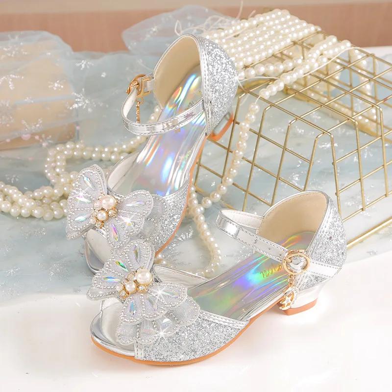 

Children s Princess Wedding Party Shoes Summer New Girls Crystal Sandals Fashion Pearl Bowknot Baby Kids Performance High Heels 36