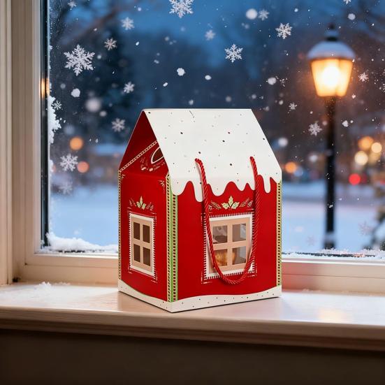 Christmas Cottage Gift Box 3D Pop Up House Boxes Festive Paper Craft with Snowflake Designs Reusable Holiday Packaging for Cookies Candies Small