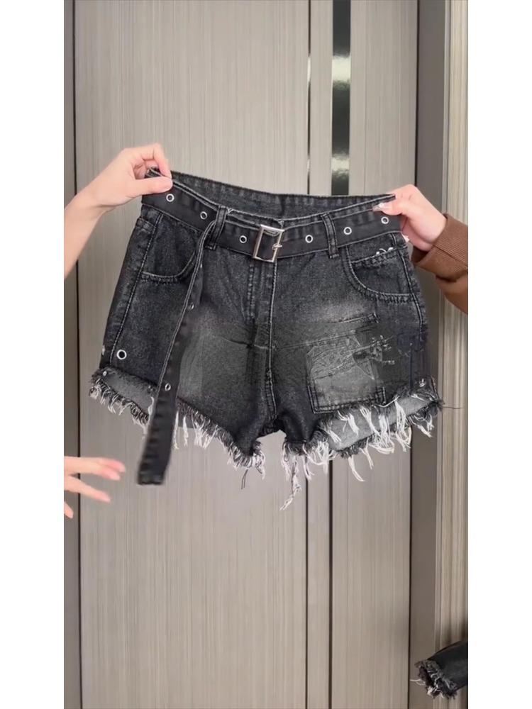 Americký Retro Černý Džínový Šortkový Set Dámský Džínové Šortky s Vysokým Pasem Horké Kalhotky Módní Letní Korejský Streetwear Y2k Grunge Kalhoty