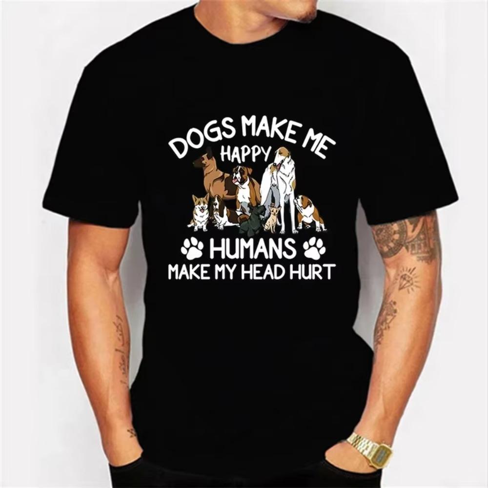 

Мужская футболка Харадзюку Собаки делают меня счастливым Люди заставляют мою голову болеть Футболка Графическая футболка Уличная мода Мужские брендовые футболки XXXXXL чёрный