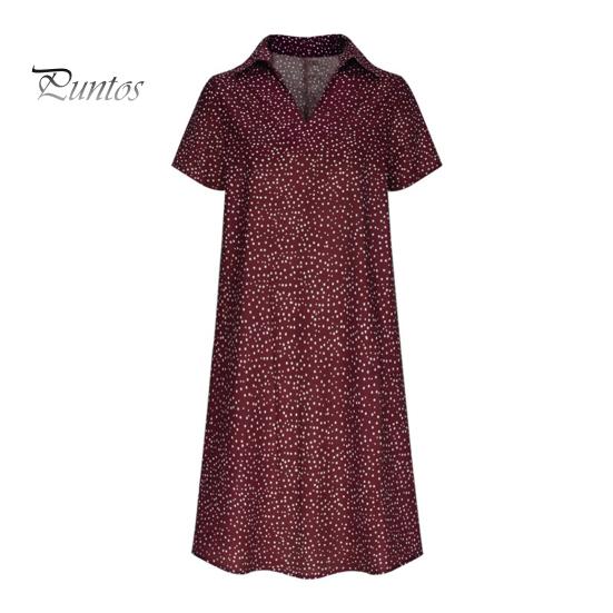 

Летнее платье с принтом в горошек, короткие рукава, свободное платье-рубашка А-силуэта с V-образным вырезом, длиной до колена, миди-платье для свиданий, путешествий, отпуска XL красный