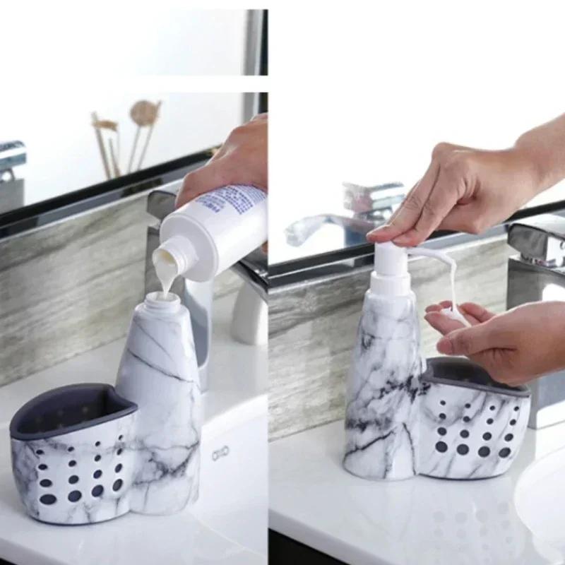 Fashionable Bathroom/Kitchen Soap Dispenser with Sponge Holder - Stylish, Functional & Space-Saving Design for Easy Cleaning