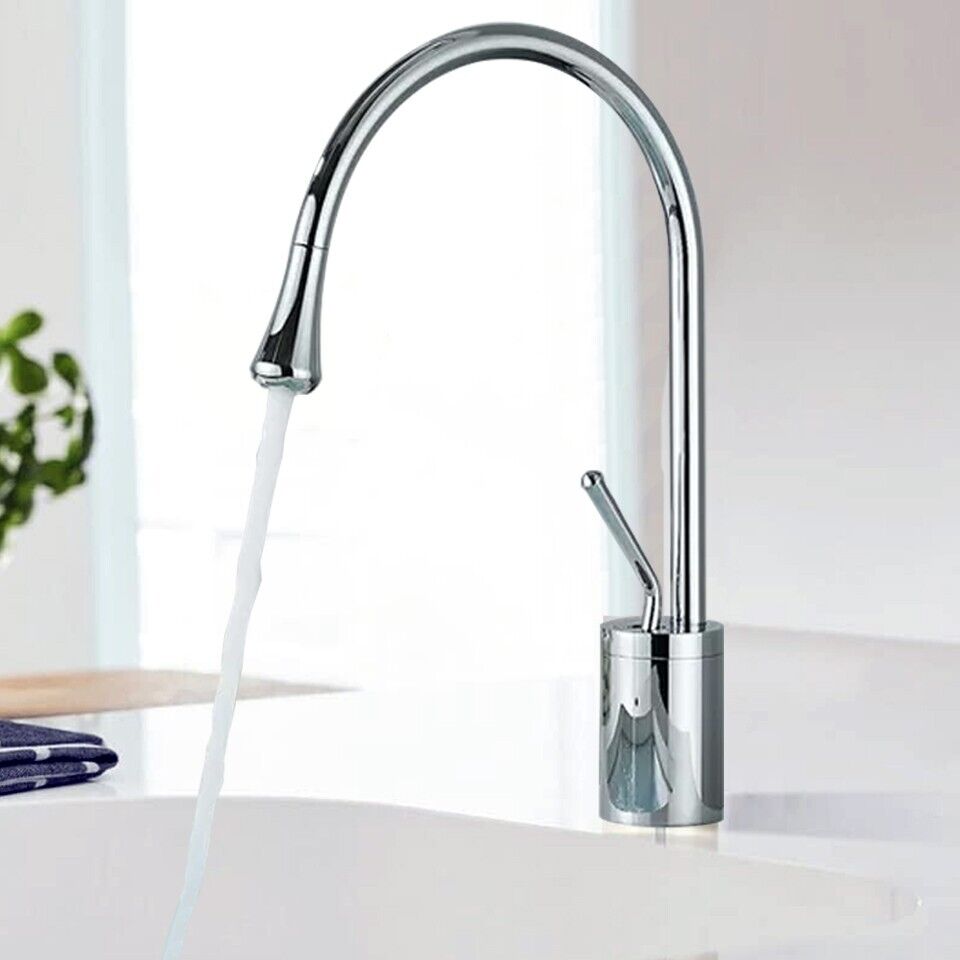 Rubinetto per lavabo da bagno con beccuccio a cascata cromato, miscelatore monocomando per lavabo