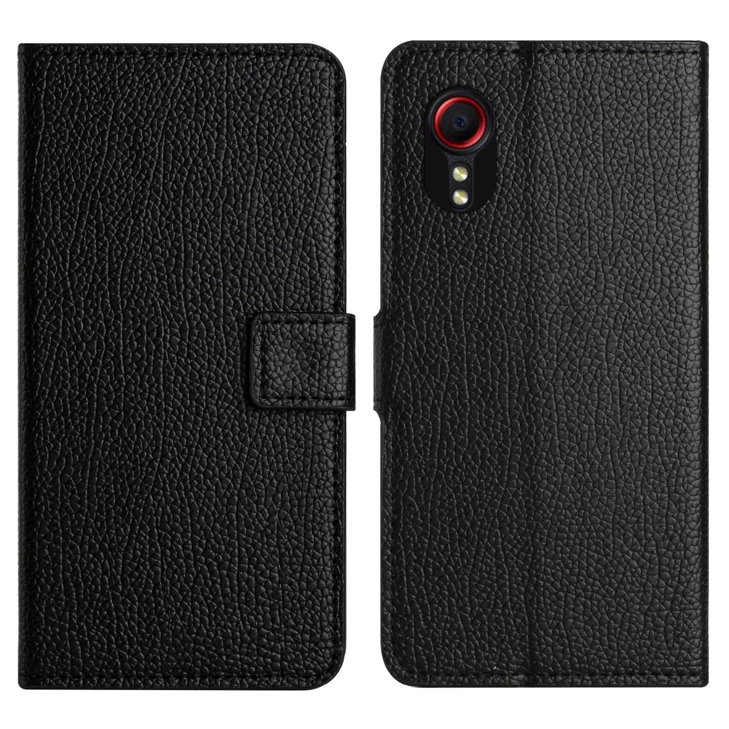 

For Samsung Galaxy Xcover7 Cell Phone Case Litchi Texture PU Leather Wallet Stand Anti-drop Cover Black