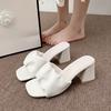 2024 summer new fashion women's high heels versatile outer wear elegant satin non-slip thick heel with sandals