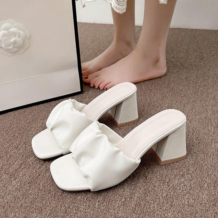 2024 summer new fashion women's high heels versatile outer wear elegant satin non-slip thick heel with sandals