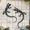 Silhueta de Lagarto de Metal 2D 2 Peças Escultura de Arte de Parede de Ferro Plano Decoração de Jardim de Casa ao Ar Livre