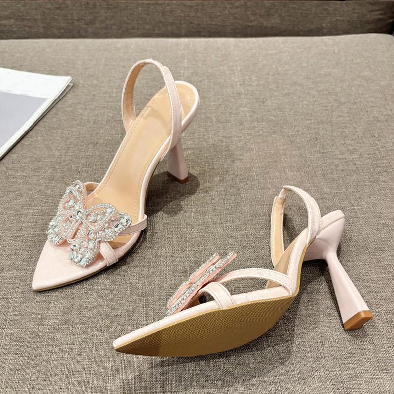 Fashion Liyke Size 35-41 Sexy Slingback Sandals Women Back Strap High Heels Summer Fashion Crystal Diamond Pointed Toe Wedding Prom Shoe